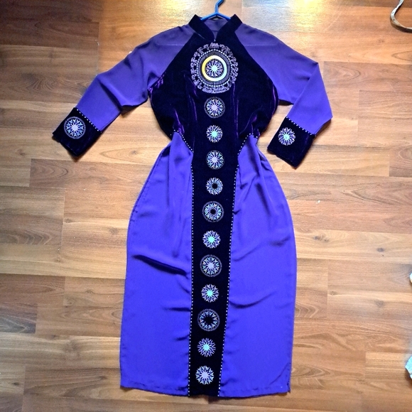 Vintage Dresses & Skirts - Unique Violet Purple Star Oriental Cheongsam Collar Maxi Dress Dance costume